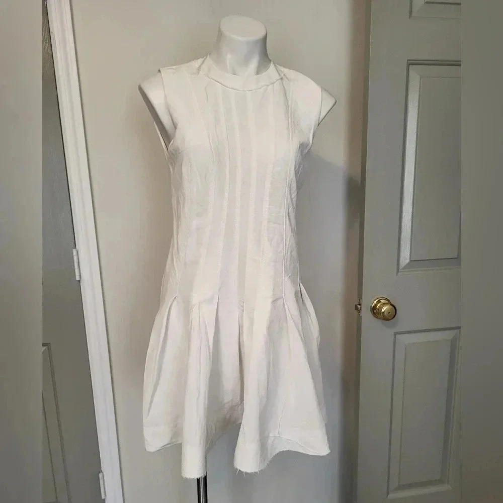 Alexander Wang Pleated Frayed Hem Sleeveless Drop Waist Mini Dress(6)